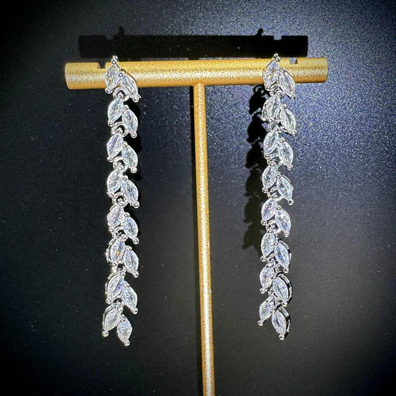 铜合金耳饰 超闪锆石麦穗耳环女轻奢新款个性独特长款耳钉耳饰品