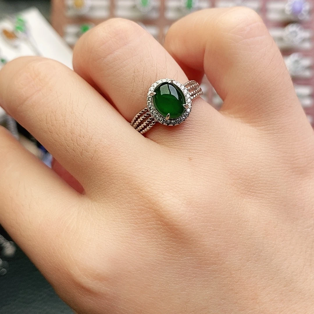 银S925镶嵌戒指翡翠戒指