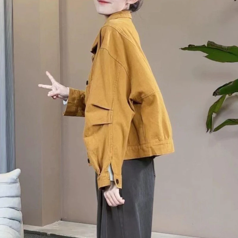时尚设计感翻领牛仔外套女2025春秋新款休闲宽松工装夹克开衫上衣