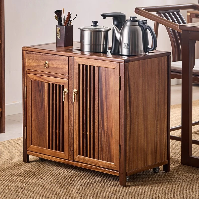 胡桃木移动边几茶水柜实木茶台边柜新中式小茶桌烧水壶电器中古风