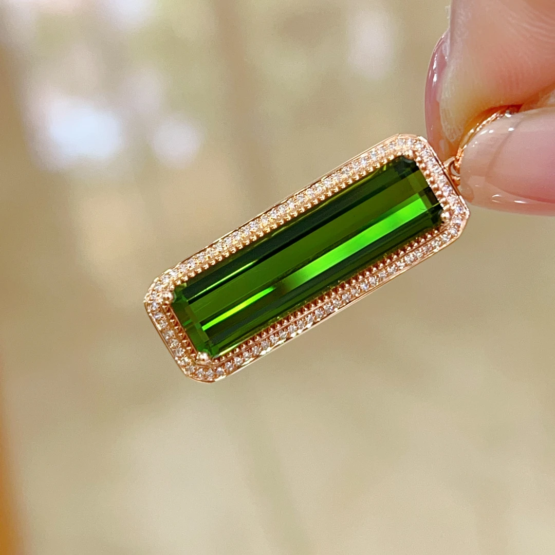6.65ct 18k金镶嵌碧玺吊坠6088