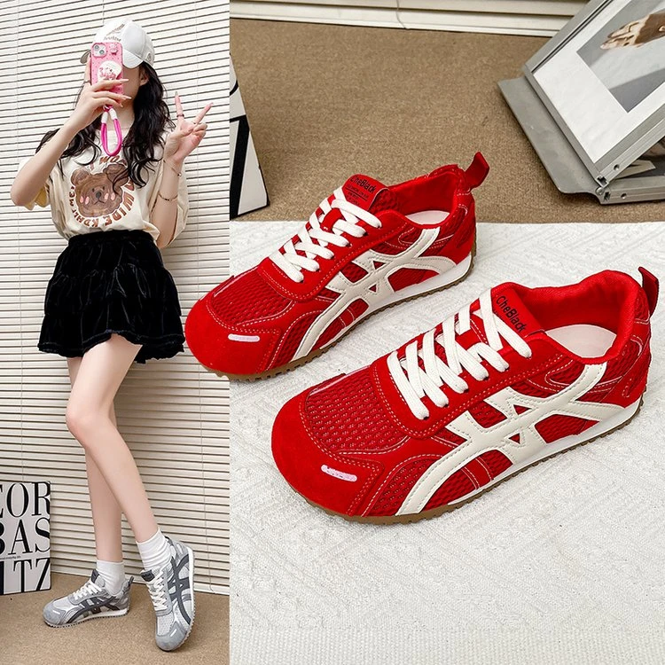 轻便舒适防滑跑步鞋女2025夏季新款透气网面休闲运动鞋拼色阿甘鞋