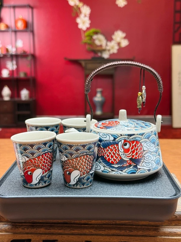 鲤鱼提梁壶一壶四杯加茶盘lm