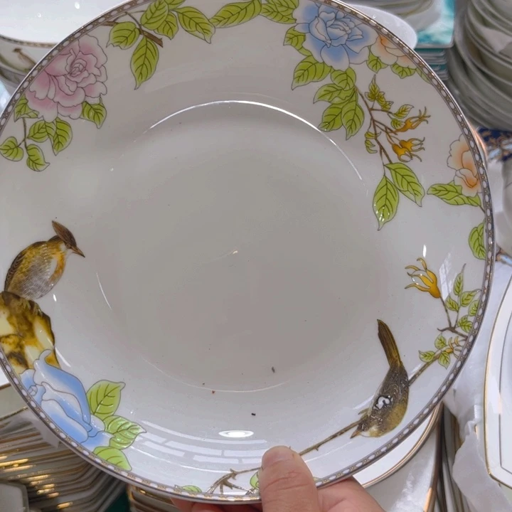 瓷片琴瑟和鸣八寸深盘四个微瑕