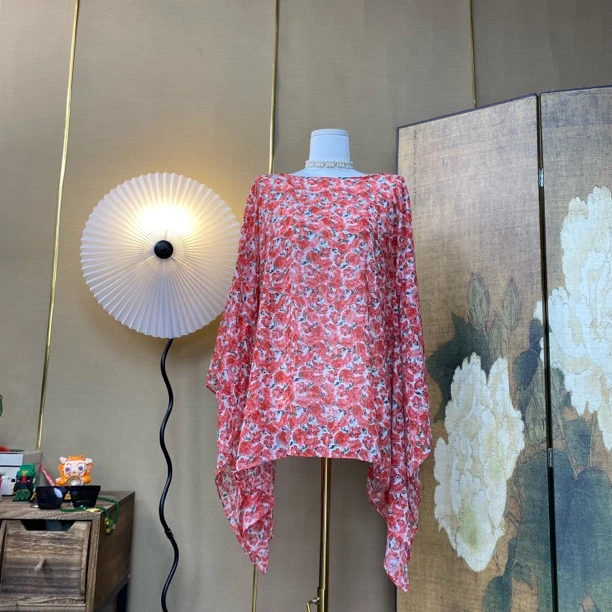 面若桃花碎花斗篷百搭夏季沙滩