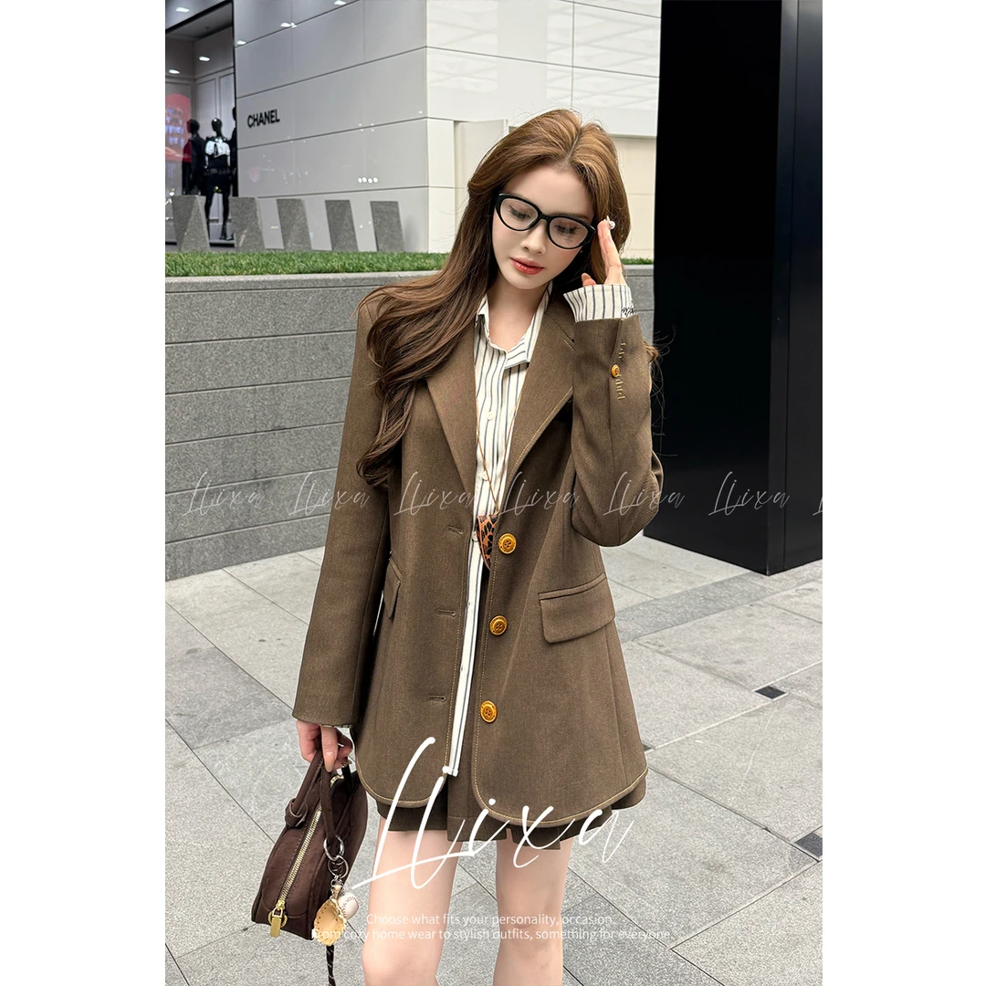 Liixu法式复古风上衣女秋季西装外套高腰短裙两件套X53TZY6053