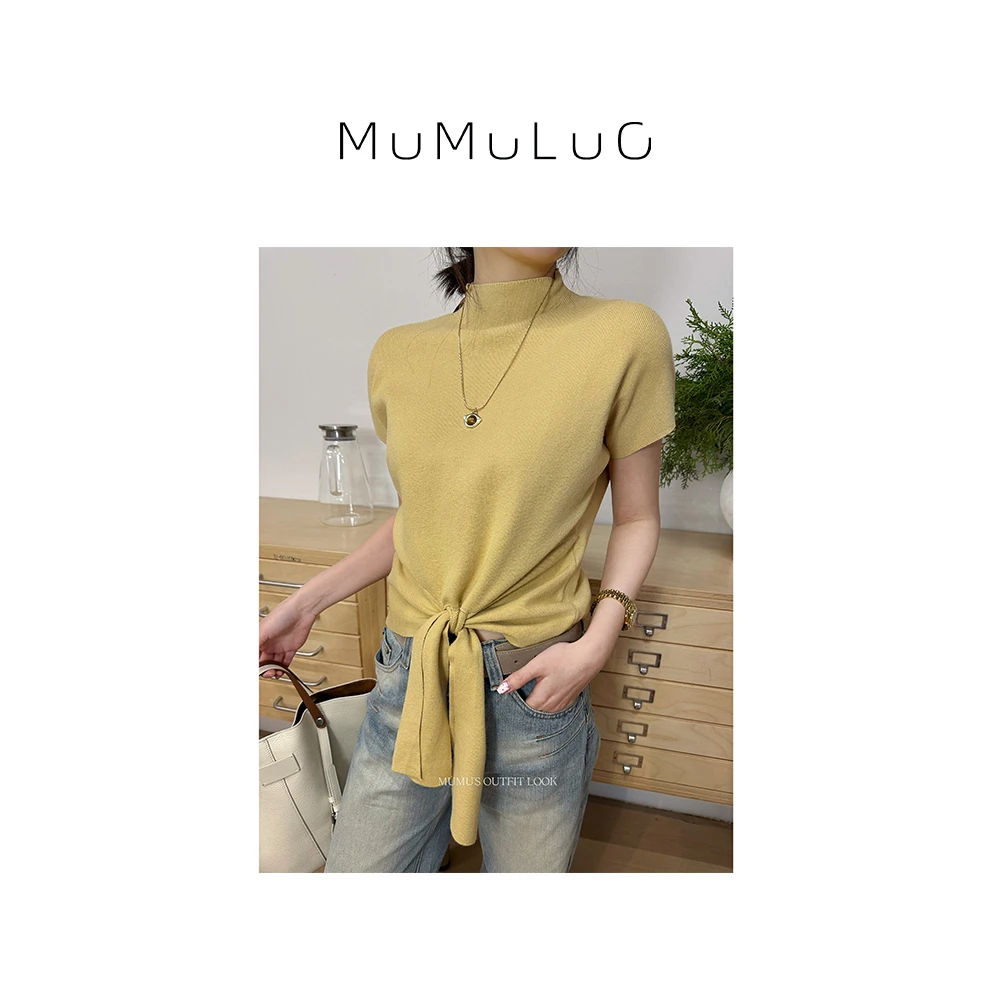 罗炑炑“春日来信”不规则半高领小飞袖三色针织上衣 MMLDG3706