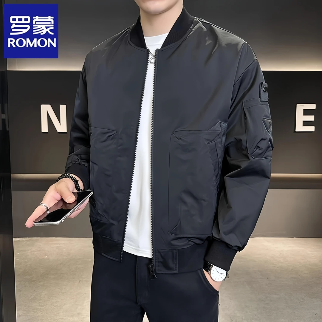 罗蒙男士秋季棒球领夹克新款时尚百搭简约气质青年工装短款外套潮