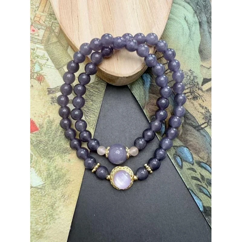 D1331-石英质玉灰色双圈手串