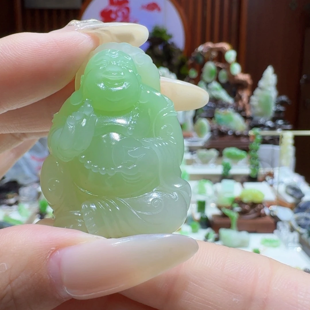 未镶嵌和田玉（翠青玉）挂件翠青弥勒佛