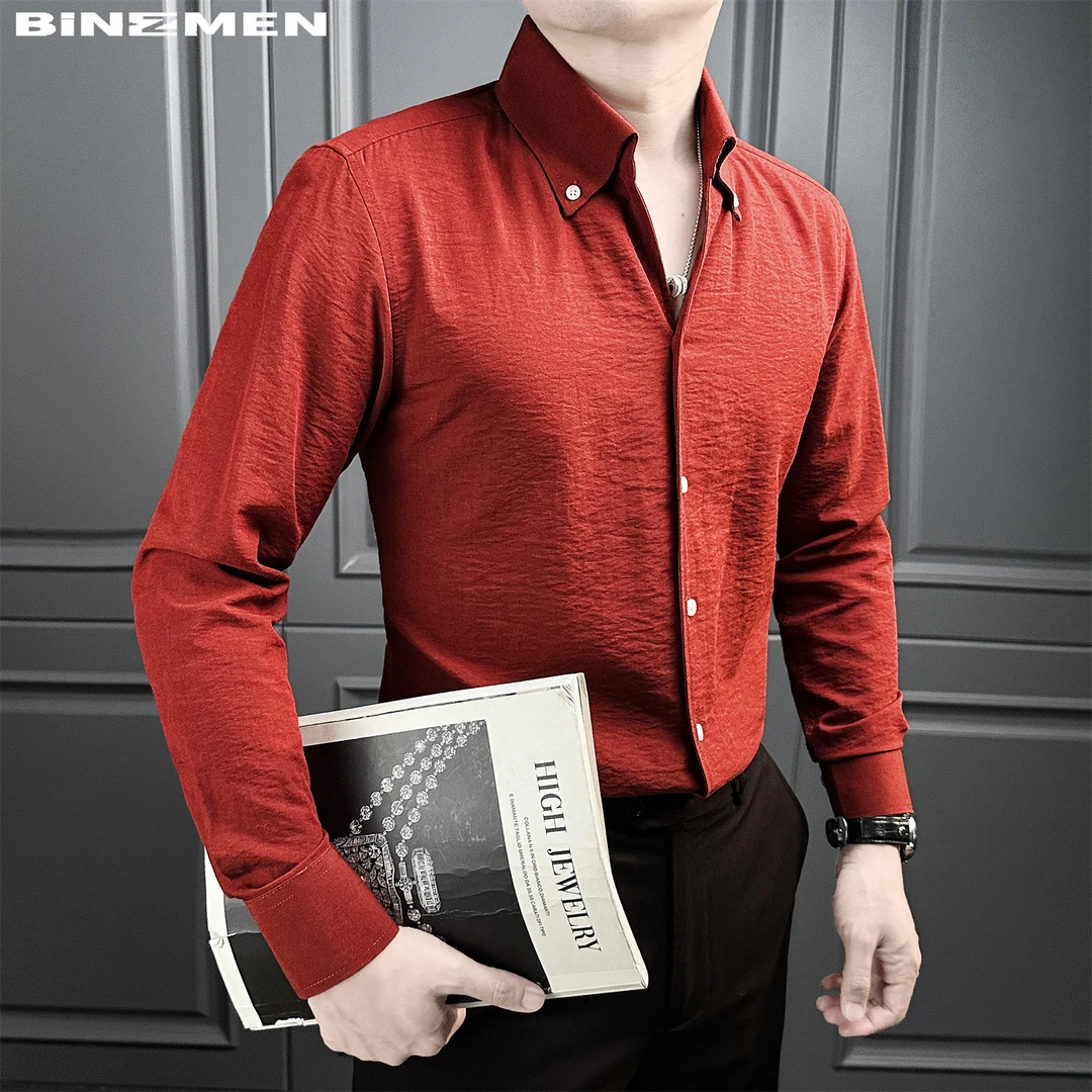 贵气扣领长袖衬衫男款爆款2025新款商务法式工装男装英伦痞帅衬衣