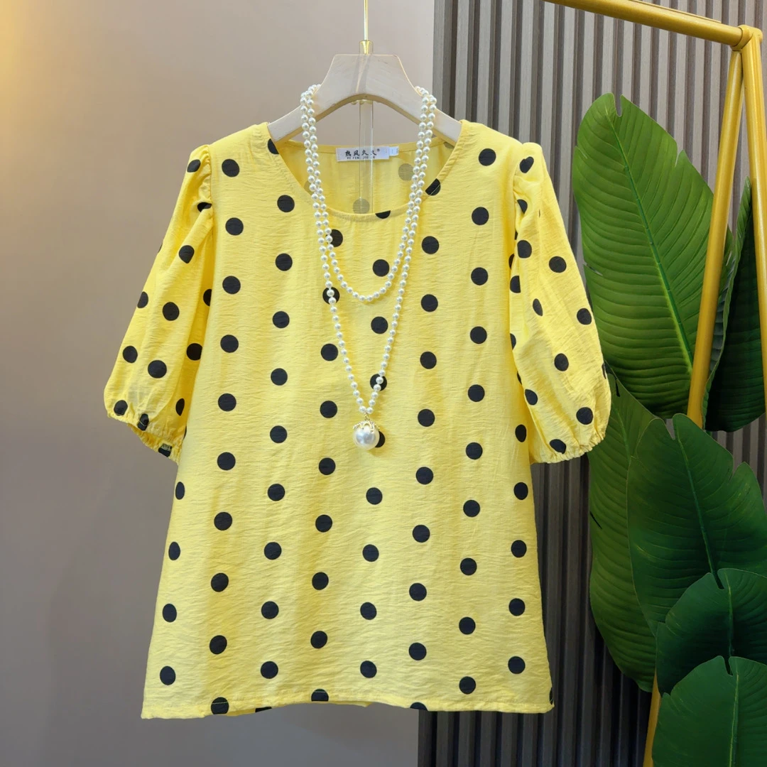 韩系多巴胺小圆点时尚T恤遮肉显瘦衣长64左右