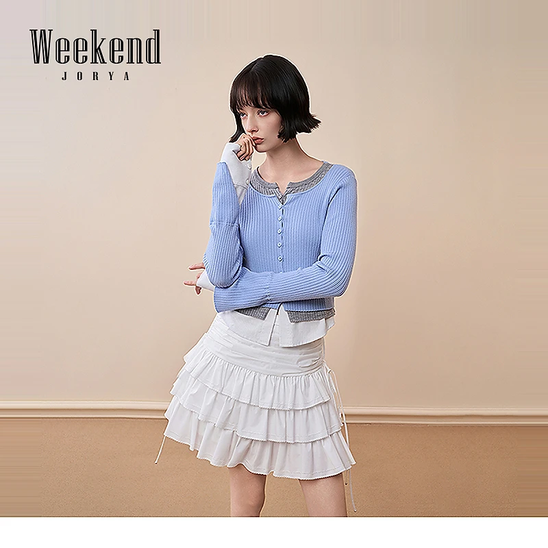 【商场同款】卓雅周末25秋新款学院风拼接衬衫针织衫假三件ERW4M21C