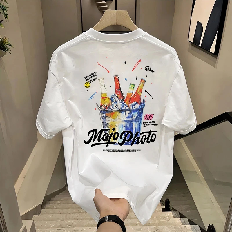 特大码300斤夏季纯棉韩版圆领宽松百搭个性潮流印花短袖t恤男上衣