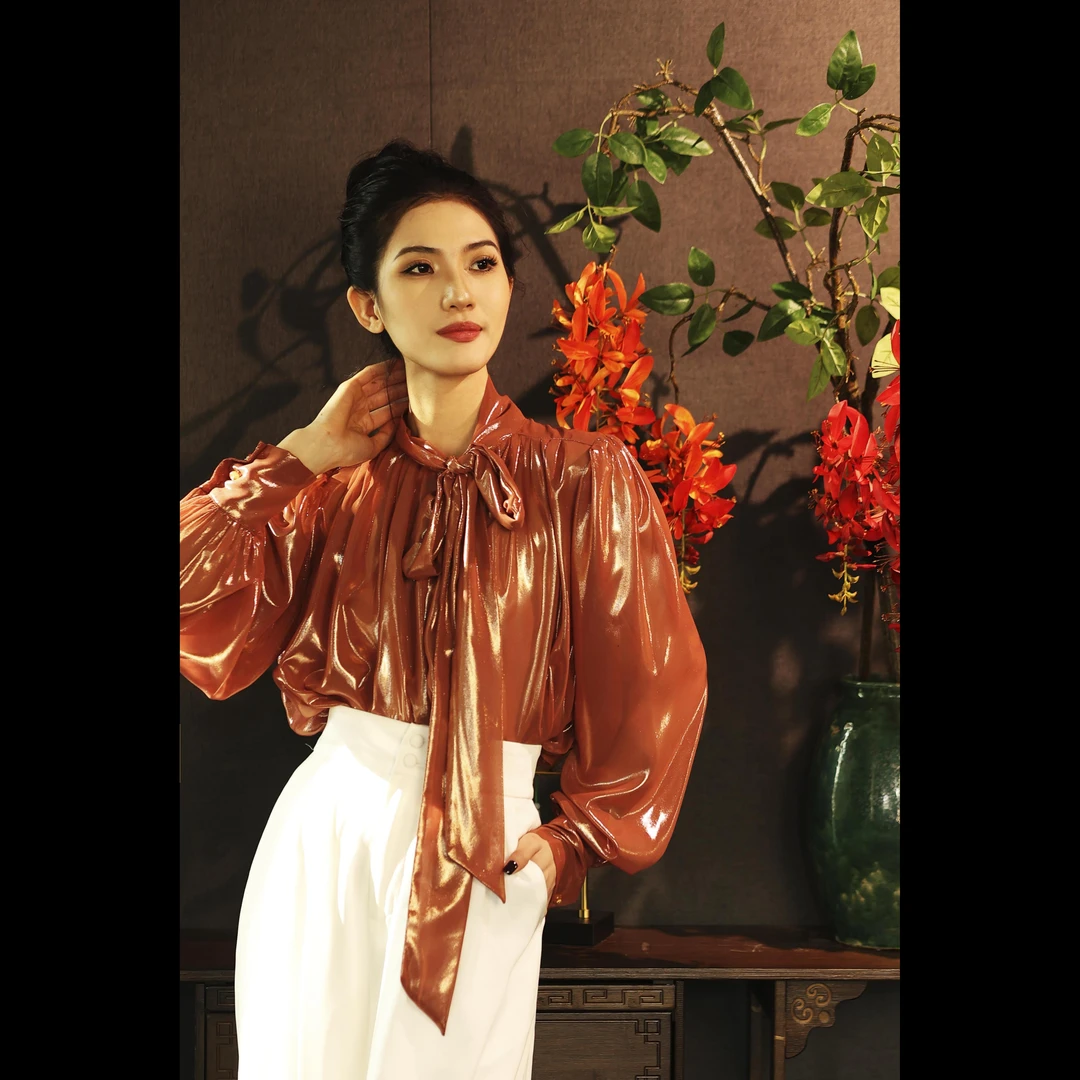 【星扉·流光】XM 轻奢时尚长袖气质法式小众设计感优雅复古女士上衣