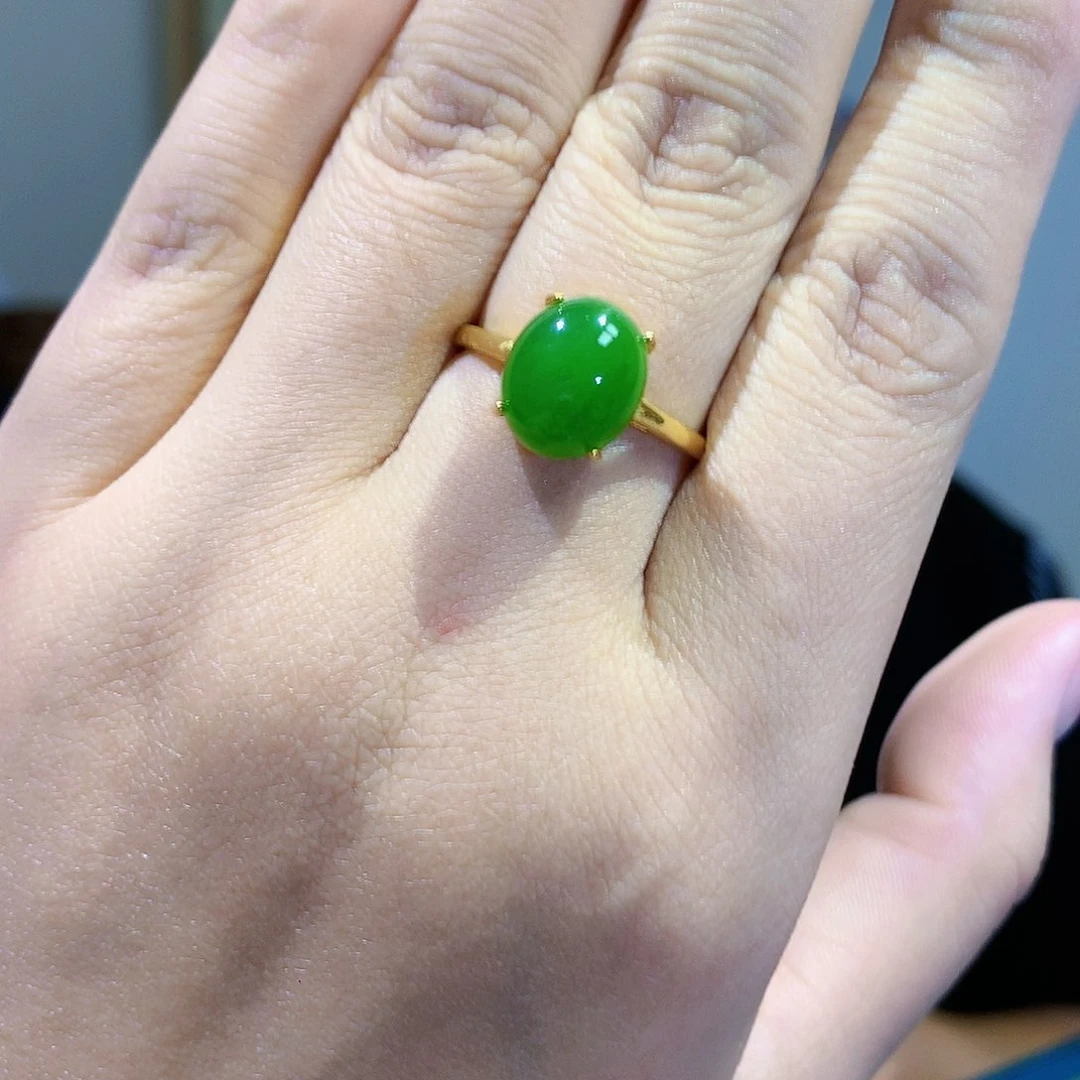 和田玉（碧玉）戒指银S925镀金镶嵌