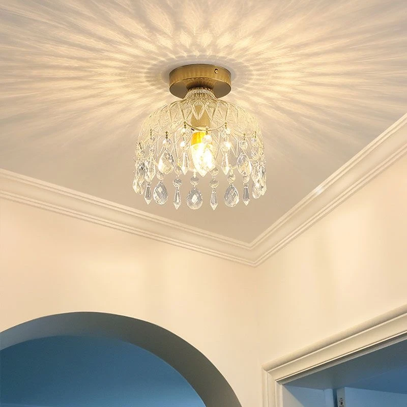 法式复古入户玄关过道吸顶灯全铜玻璃个性温馨网红衣帽间阳台灯具