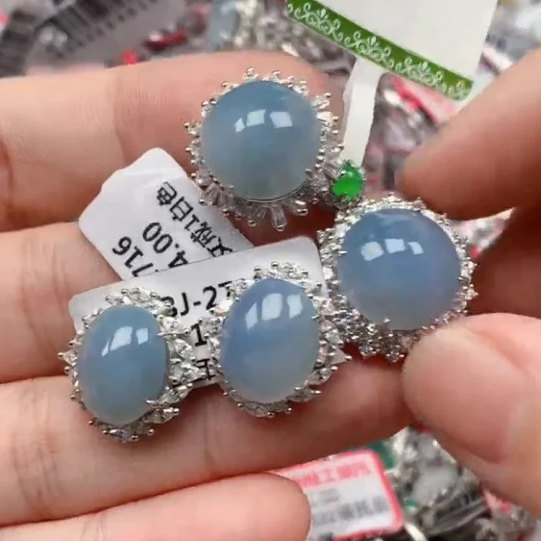 银S925镶嵌戒指翡翠天然A货缅甸翡翠