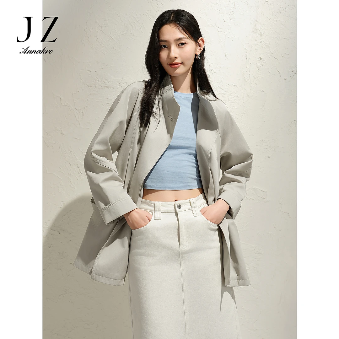 玖姿安娜蔻简雅气质英伦风经典中长款收腰风衣女2025春季新款