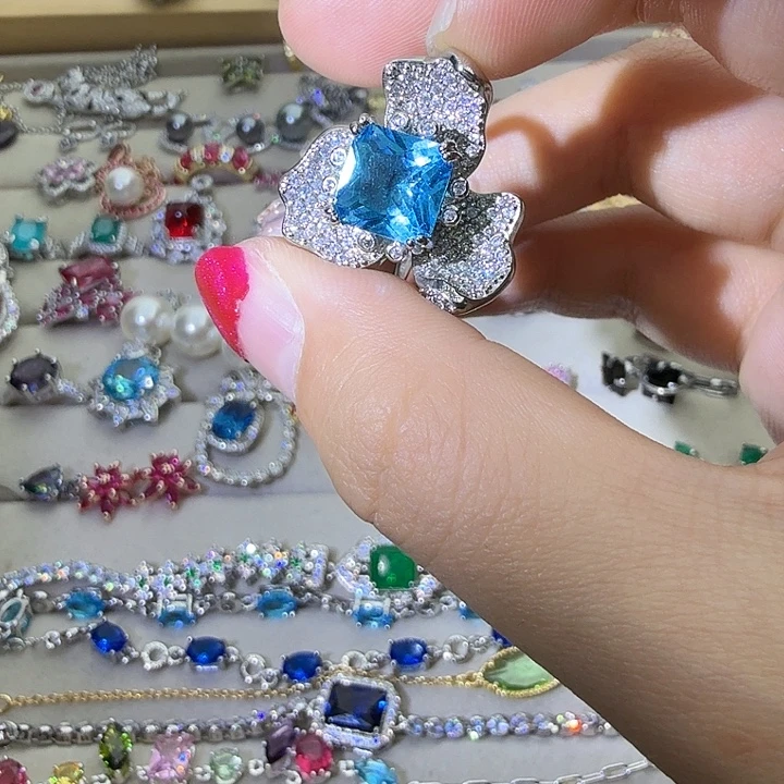 戒指银S925镶嵌烟晶