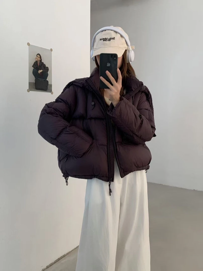 2025女士羽绒服时尚气质韩版短款新款连帽加厚白鸭绒 513