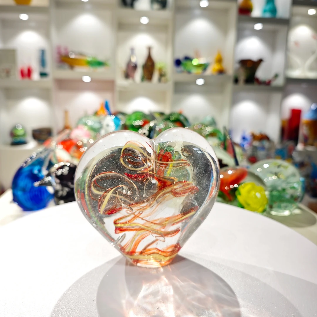 博山老美琉纯 手工琉璃发光水晶球摆件装饰品创意礼物心型摆件