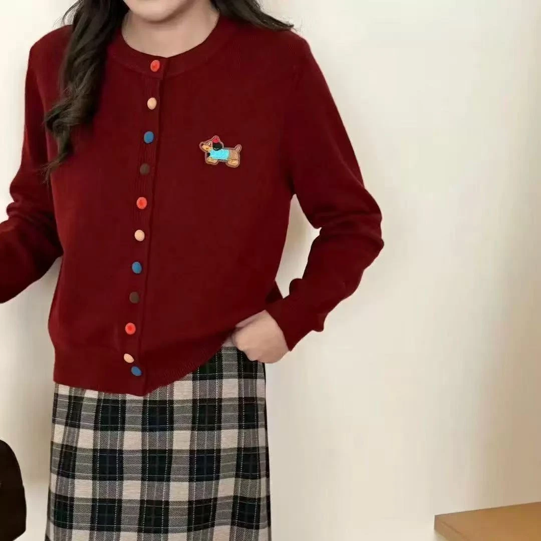 小狗红色网红时尚百搭红色宽松慵懒风秋冬网红时尚百搭红色毛衣