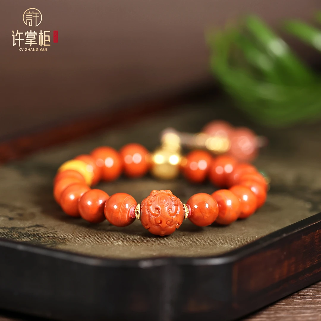 许掌柜｜S925银镶天然南红手串圆珠手饰精致百搭龙年喜庆精美优雅