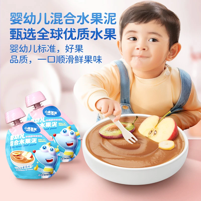 小鹿蓝蓝婴幼儿果泥混合果泥婴标果泥无添加香精辅食泥80g/袋