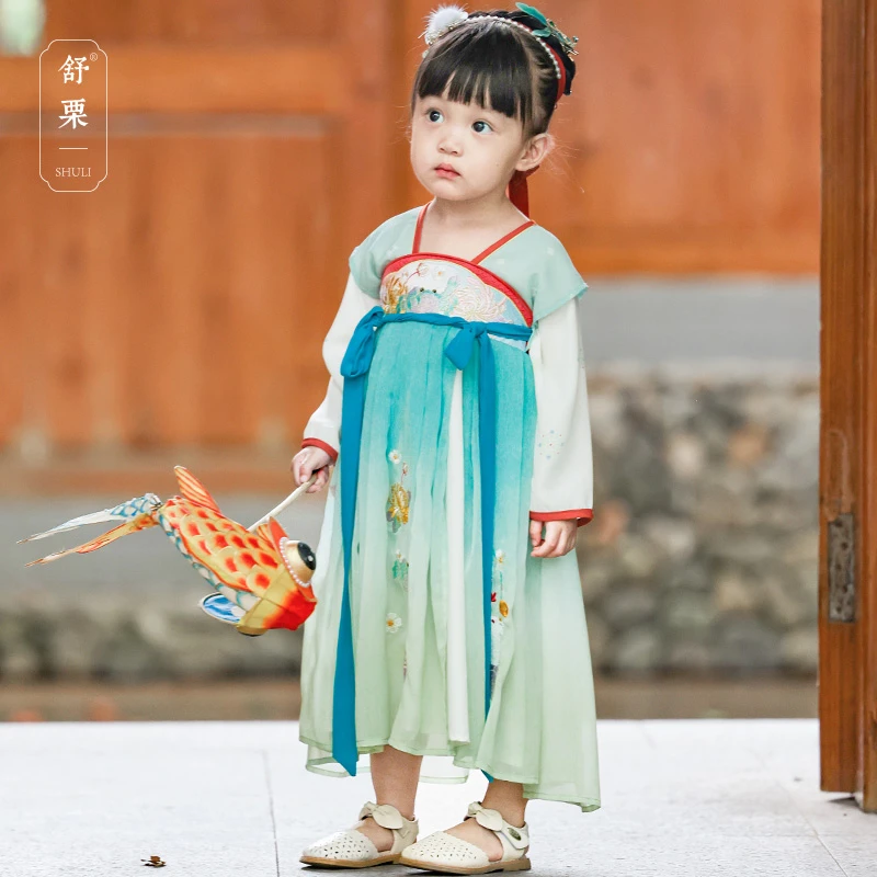 舒栗【肥秋】汉服女童春秋款长袖古装超仙夏中秋唐装儿童汉服