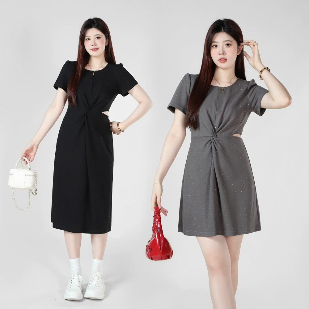 琦琦微胖定制【LHC1839】夏季法式收腰显瘦气质设计感时尚漏腰裙