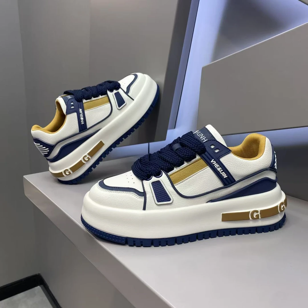 【皮鞋码】早秋新款皮面拼接厚底百搭舒适男士时尚休闲潮鞋潮流款dl