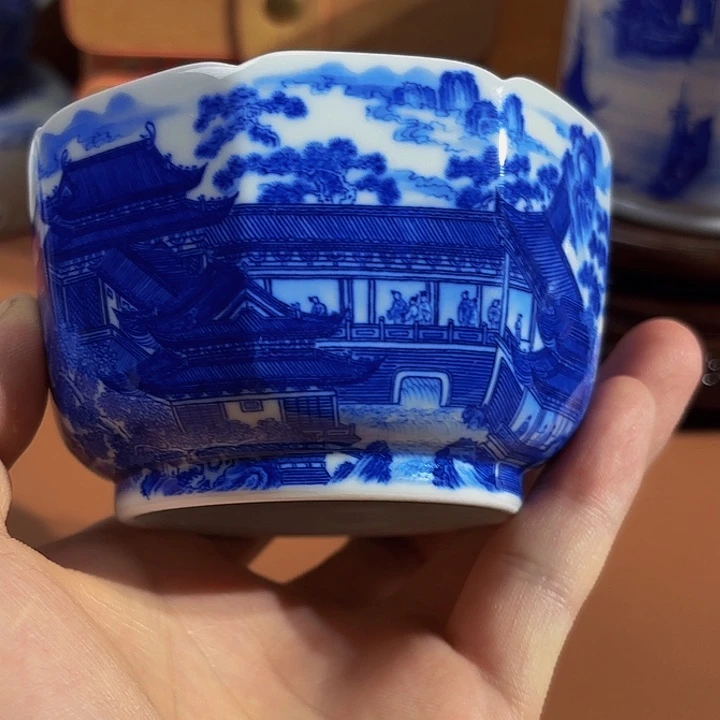 归***风青花手工手绘重工八方杯