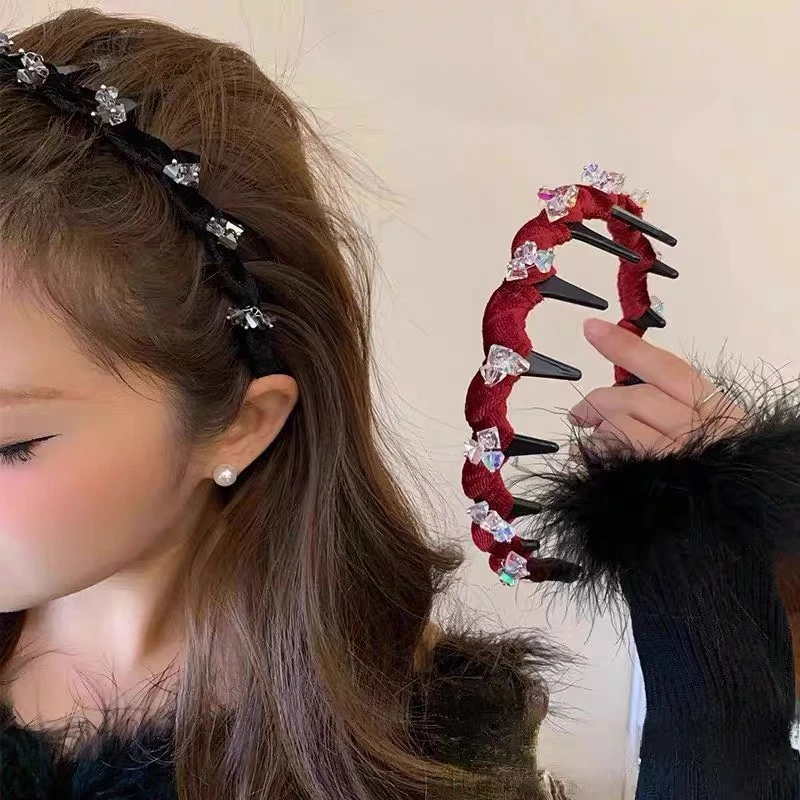 轻奢丝绒波浪发箍女2025年新款重工锆石高颅顶头箍气质显脸小发卡