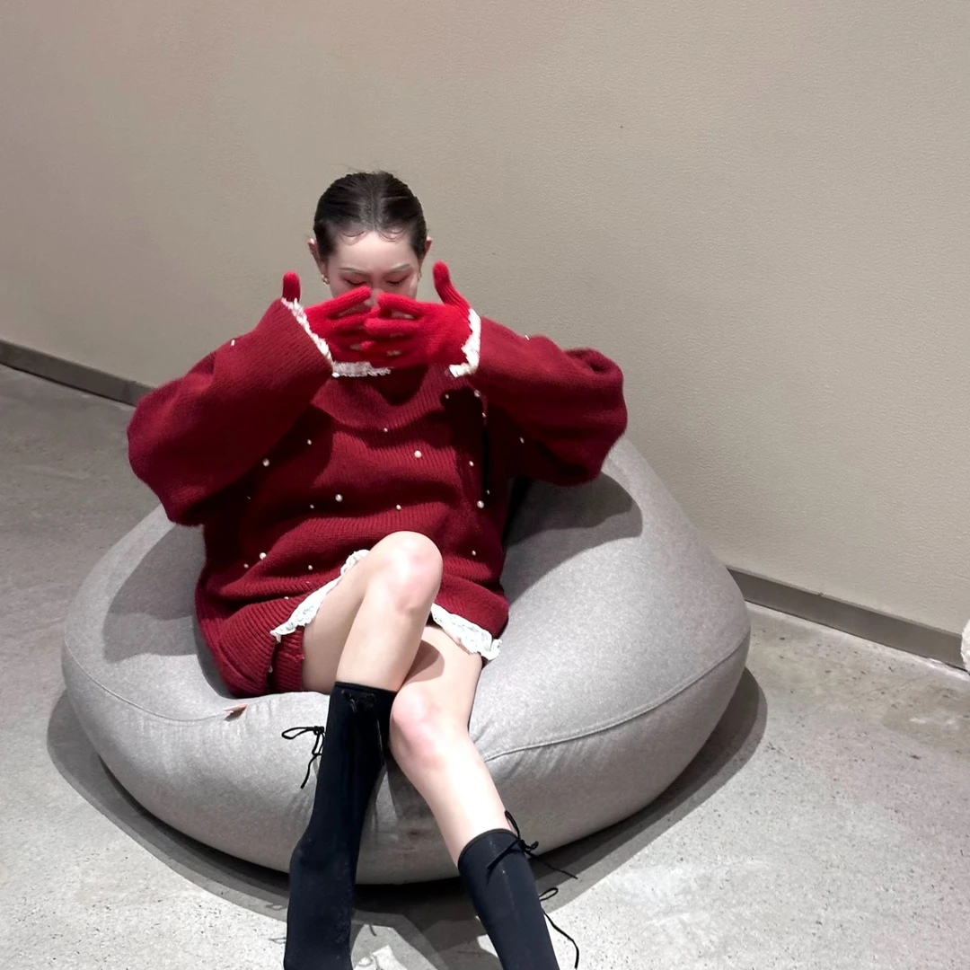 圣诞款针织气质时尚套头宽松重工套装