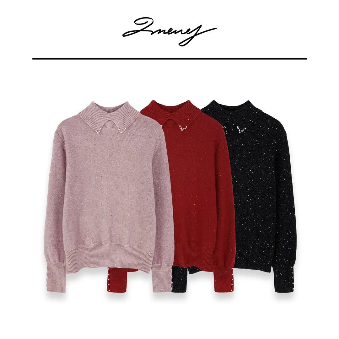 LMENY暗夜流星~亮片翻领绵羊毛长袖针织衫24DM053