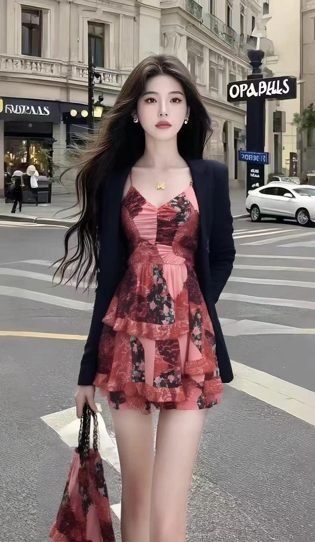 2025新款时尚套装印花辣妹复古森系风修身显瘦高级感两件套百搭