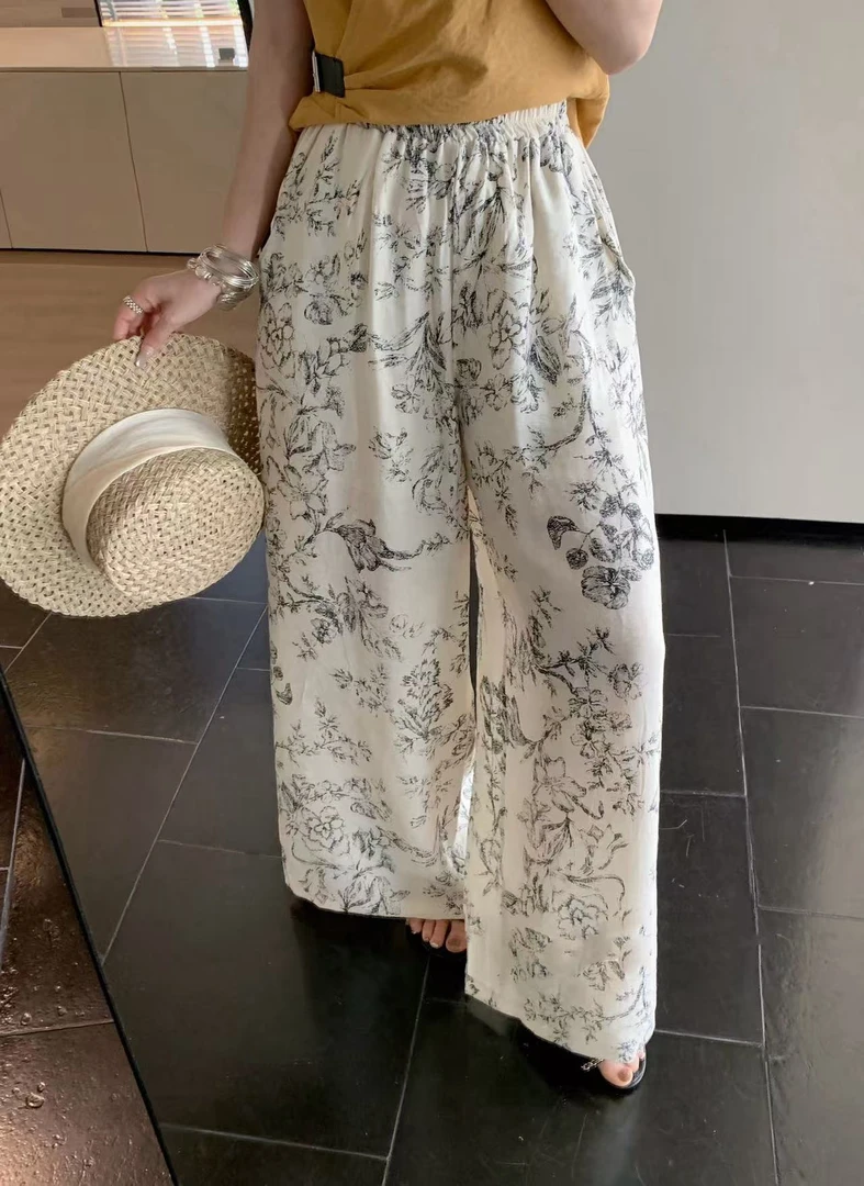 【NO退NO换】韩版松弛阔腿宽松显瘦印花休闲裤1553