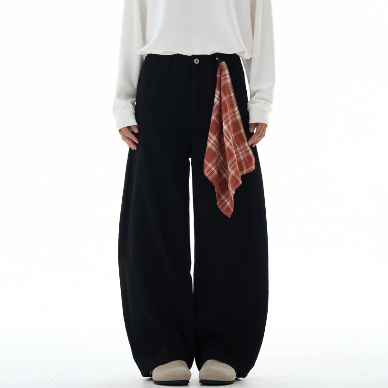 美式潮牌解构方巾弯刀工装牛仔裤男秋季高男男士春窄工地冰丝男款