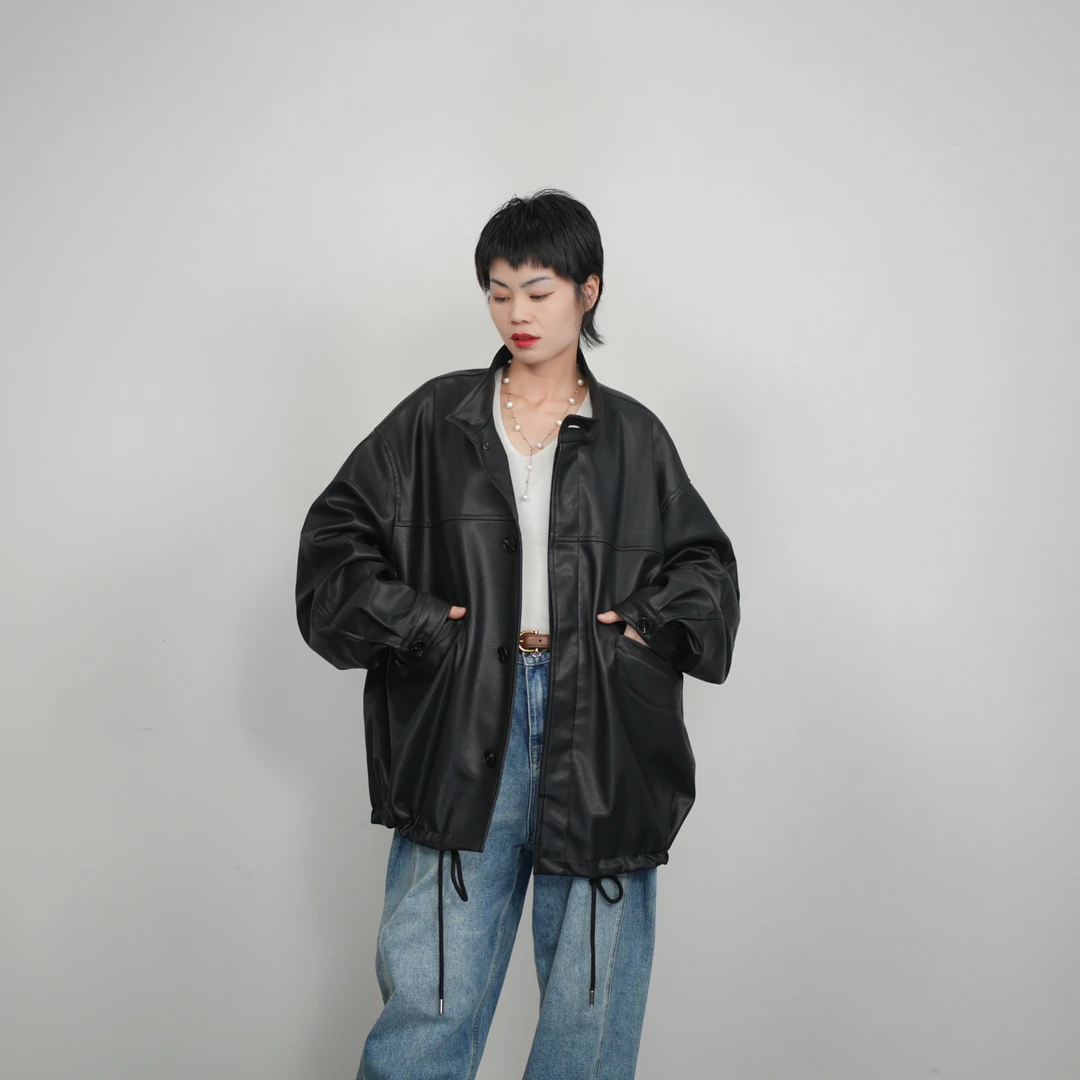 正品2025新春装小羊皮植鞣黑色中长款夹克羊皮外套M1857