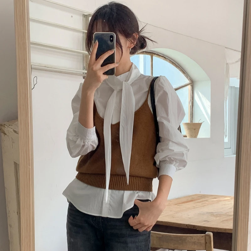 有货Korea韩系优雅精致女主时尚设计感飘带领系带气质长袖衬衫