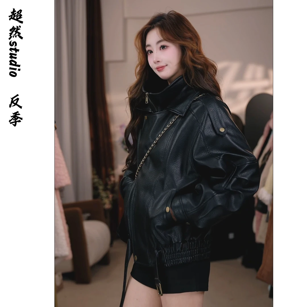 【王妤然】休闲不褪色女上衣欧美风春秋短外套气质秋冬秋季   5008