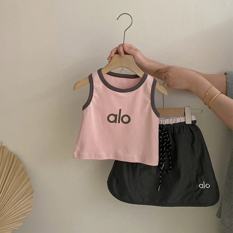 【安安家】女童夏季字母背心上衣百搭工装半身裙子潮流两件套R25364