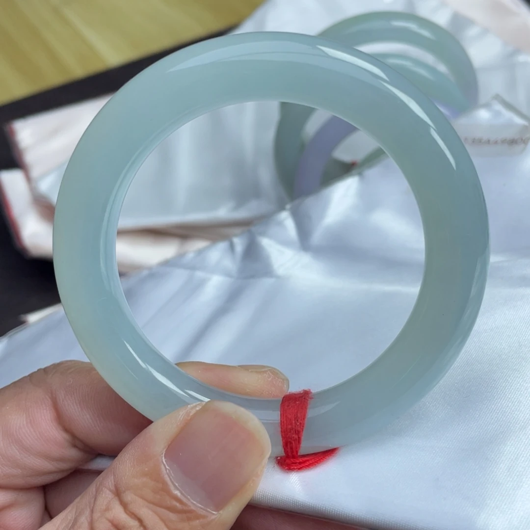 翡翠未镶嵌手镯56糯冰晴水圆条起胶光