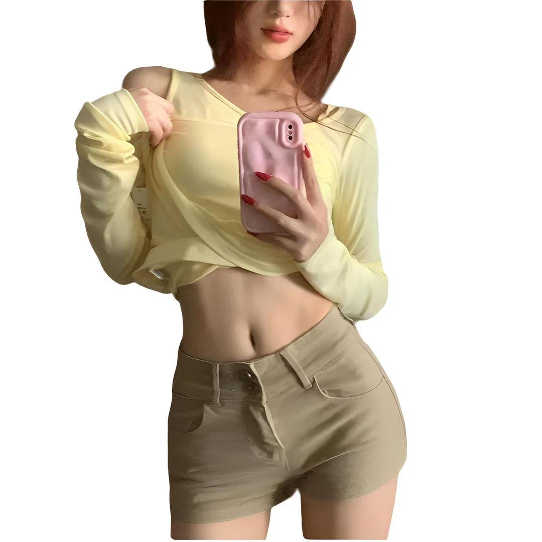 卡其色高腰慵懒美式显瘦辣妹牛仔短裤女2025新款春夏宽松弹力热裤