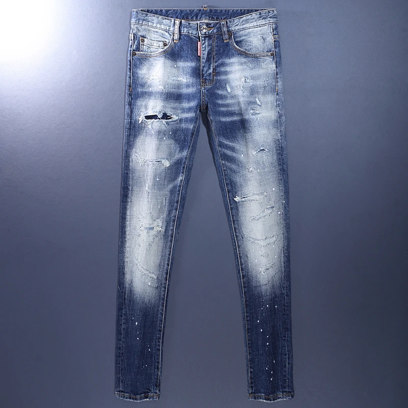 高端牛仔裤男款2025夏季新款时尚猫抓高端潮牌百搭修身小脚裤弹力