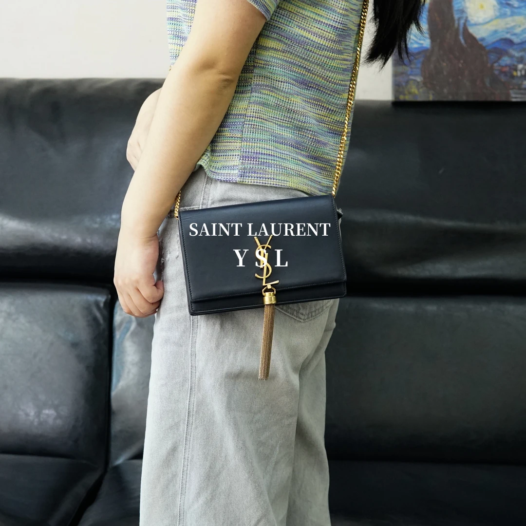 95新 YSL/圣罗兰 黑色金标链条斜挎包/AR04227435/7435
