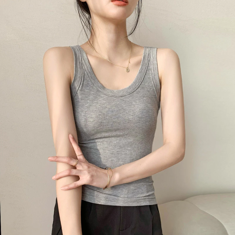 简约美背吊带 瑜伽运动无袖修身显瘦夏季短款背心紧身背心 带胸垫