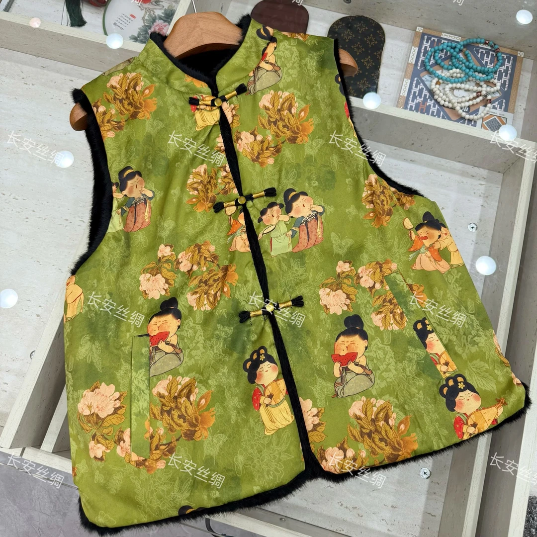 【长安】双面双穿 2025秋冬新款国风小唐人盘扣加厚马甲女