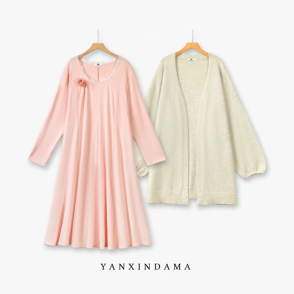 大码女装300斤胖MM温柔风纯色披肩+甜美连衣裙两件套10287